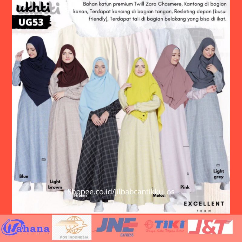 GAMIS UKHTI UG53 GAMIS BAHAN KATUN MOTIF KOTAK DRESS MUSLIMAH UKHTI GAMIS BUSUI GAMIS TERBARU
