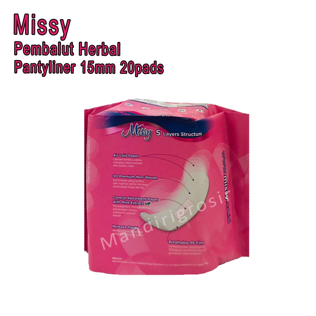 Pembalut Herbal Non Wing * Missy * Pantyliner 15mm * 20pads