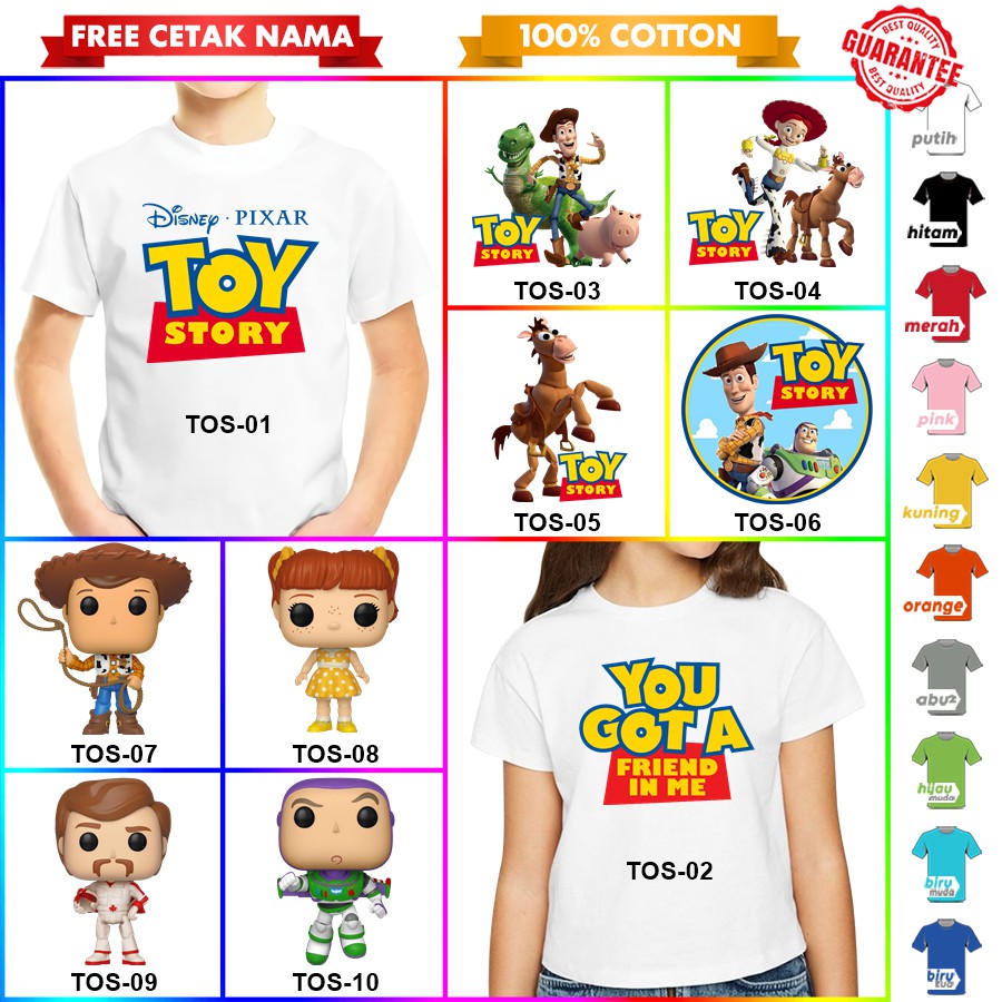 [FREE NAMA!!] Baju Kaos ANAK DAN DEWASA TOY STORY BANYAK MOTIF