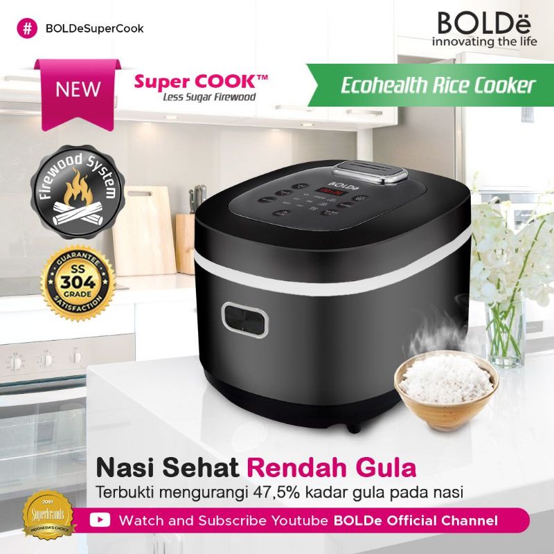 BOLDe SUPER COOK Rice Cooker Less Sugar 2 L FIREWOOD - Low Carbo - GARANSI