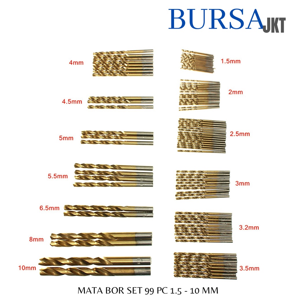 99 PCS MATA BOR TITANIUM HSS 1.5 - 10 MM