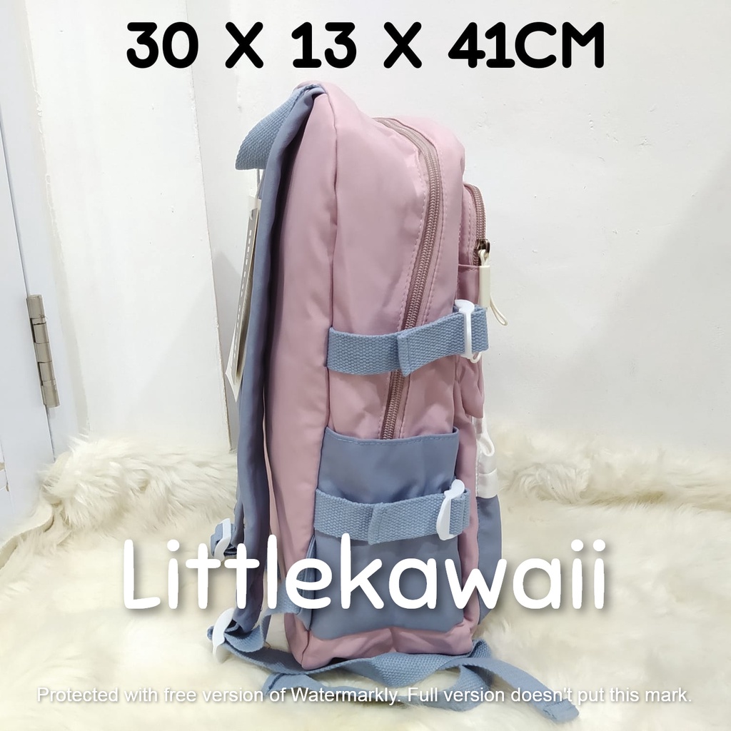 LK/ Tas Ransel Laptop Backpack Parasut Sekolah Fashion Korean Style Remaja Warna Warni Cute Gesper Import