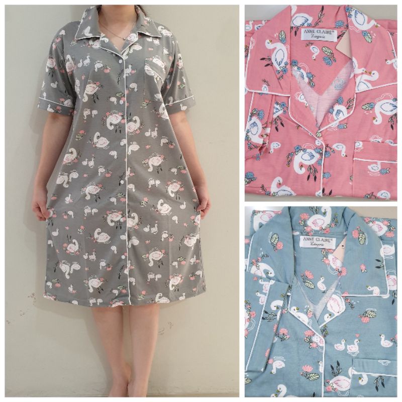 daster lengan pendek anne claire eksklusif/full kancing/kerah/kaos katun