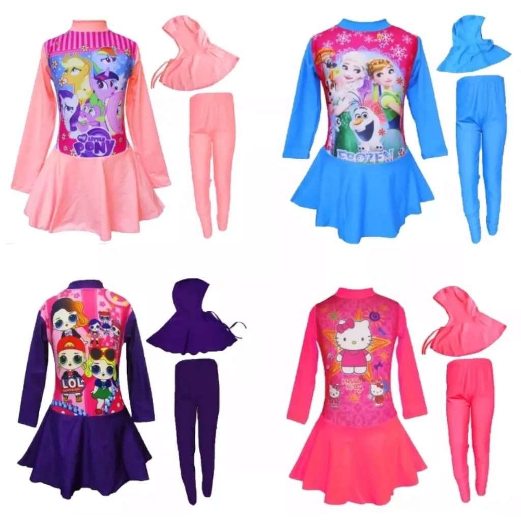 BAJU RENANG MUSLIM ANAK PEREMPUAN/BAJU RENANG MUSLIMAH MOTIF