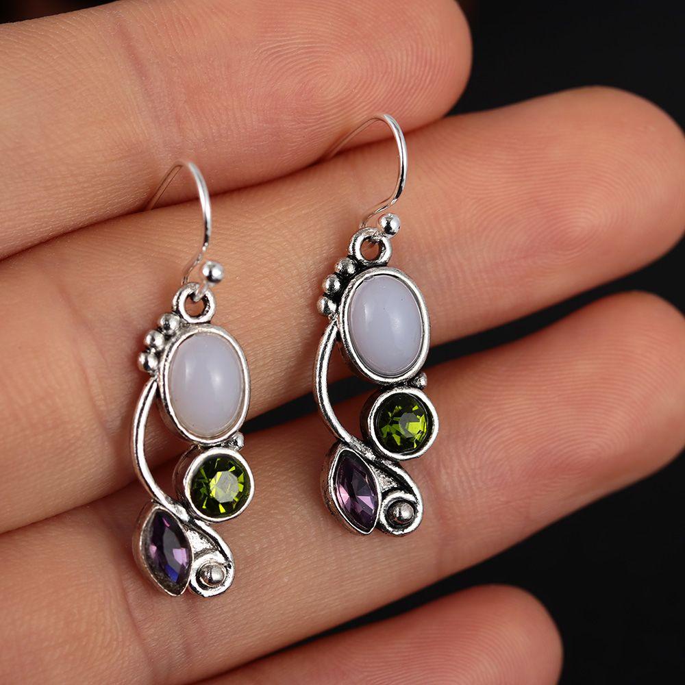 Anting LILY Moonstone Pesta Hook Juntai Peridot