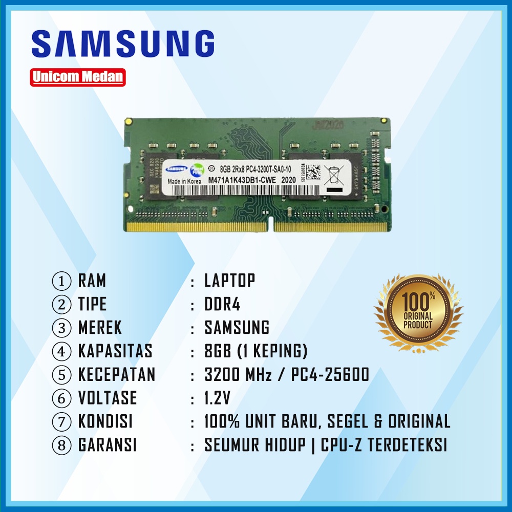 RAM LAPTOP DDR4 8GB 3200MHZ PC4-25600 SAMSUNG