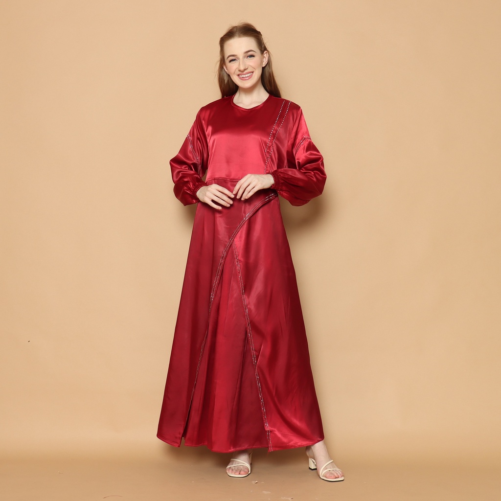 GAMIS PAYET MAURA MODEL SERONG BAHAN PREMIUM SATIN SILK WARNA MERAH MAROON