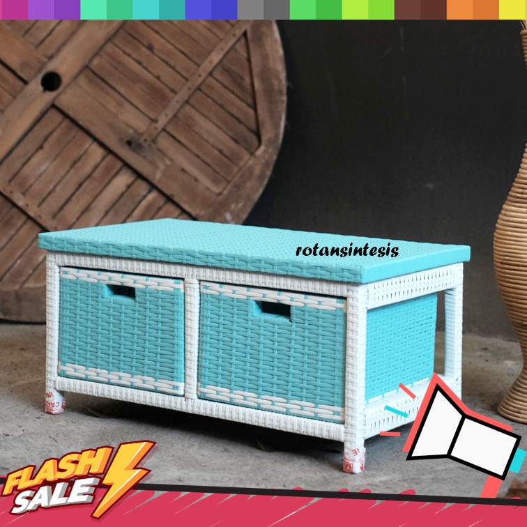 Rak Laci Susun 2 Samping Lemari Rotan Sintetis Ukuran Minimalis