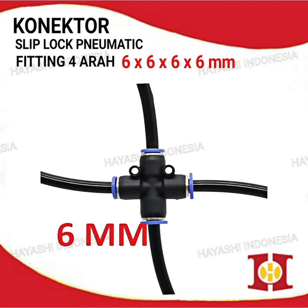 Konektor Slip Lock 6mm 4 Cabang Fitting Pneumatic Irigasi-5pcs