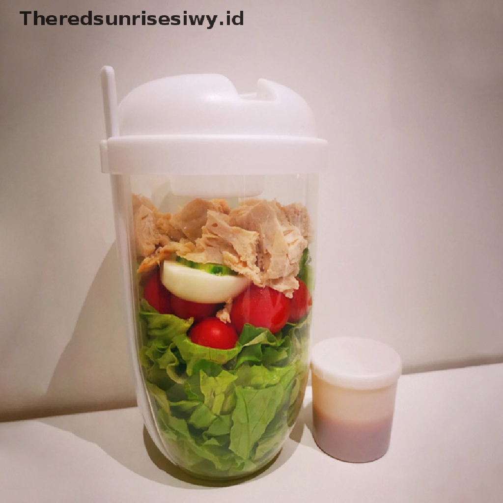 # Alat Rumah Tangga # Set Cangkir Saus Salad Portabel Dengan Garpu Untuk Piknik