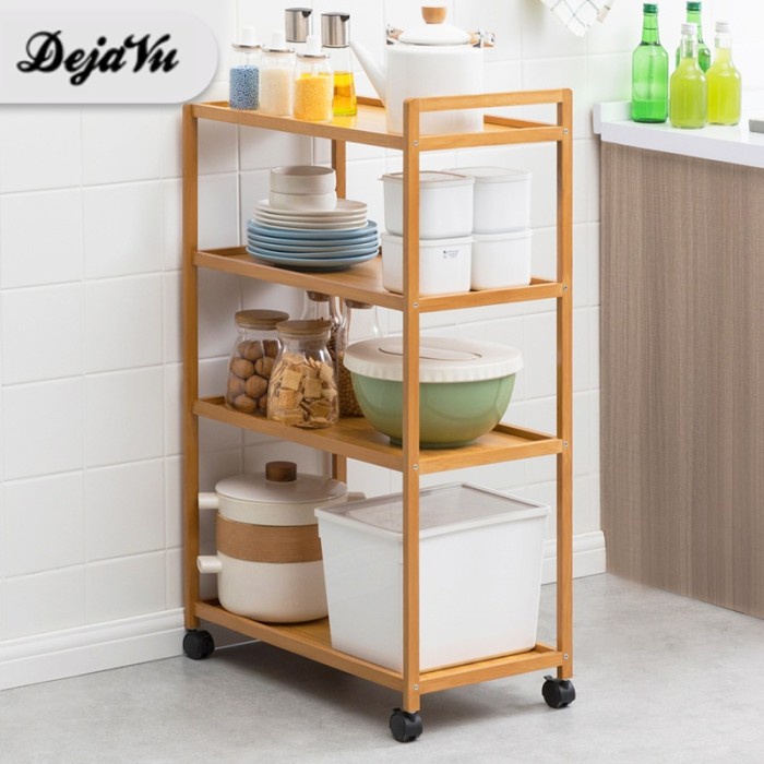 Rak Dapur - Dejavu Rak Kayu Susun Tempat Bumbu Panci Rak Roda Minimalis Hrk505