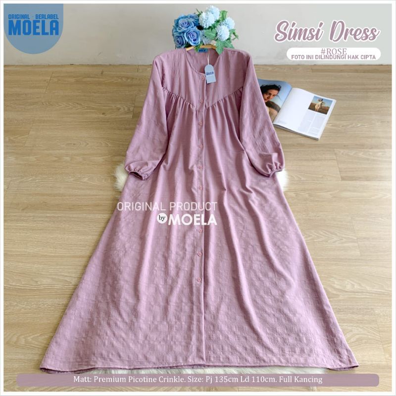 Ceris Simsi Dress Gamis Polos Jumbo Allsize Busui Premium Catton Crinkle Original Ori Moela Berlabel-Simsi rose