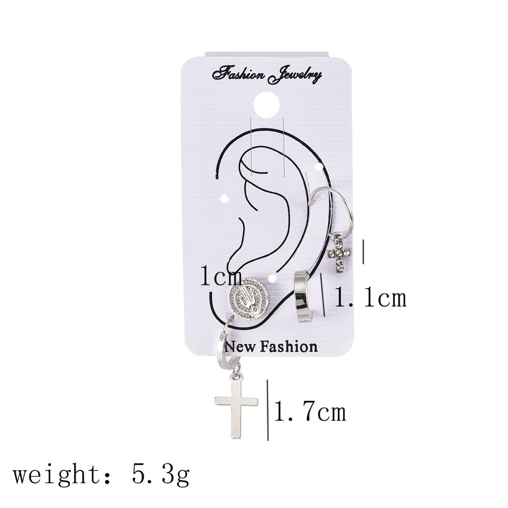 【COD Tangding】4pcs / Set Anting Tusuk / Klip Motif Salib / Geometri Aksen Hollow Untuk Perhiasan Wanita