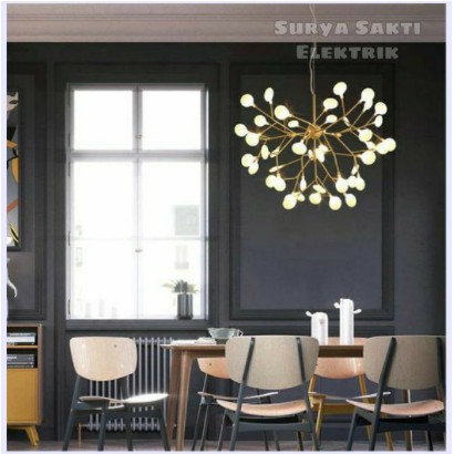 LAMPU GANTUNG MINIMALIS LED RUANG TAMU 36 LAMPU GOLD EMAS RUANG TAMU