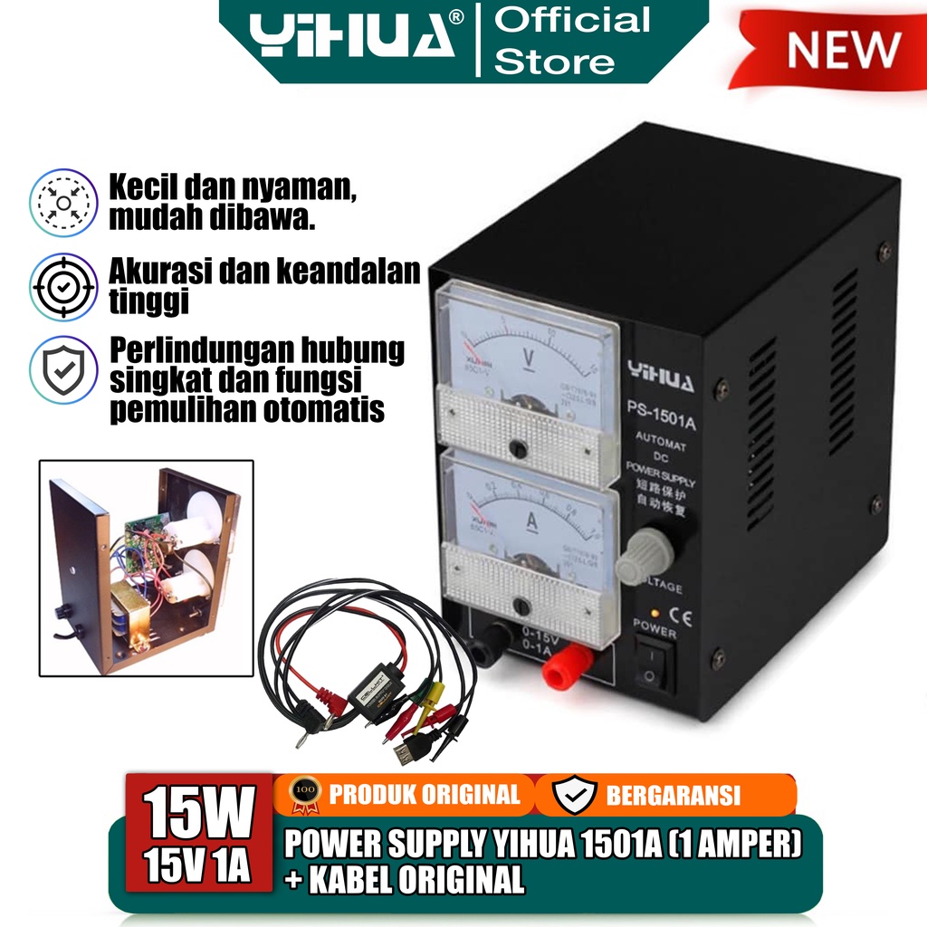 Yihua 1501A Power Supply 1A 15V PS-1501A PSU 1 Amper Manual + Plus KABEL Original