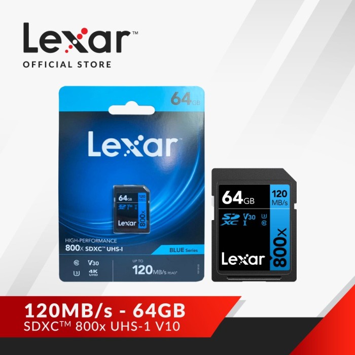 Lexar High-Performance 800x 64GB SDHC/SDXC UHS-I U3, V30, RW up to 120