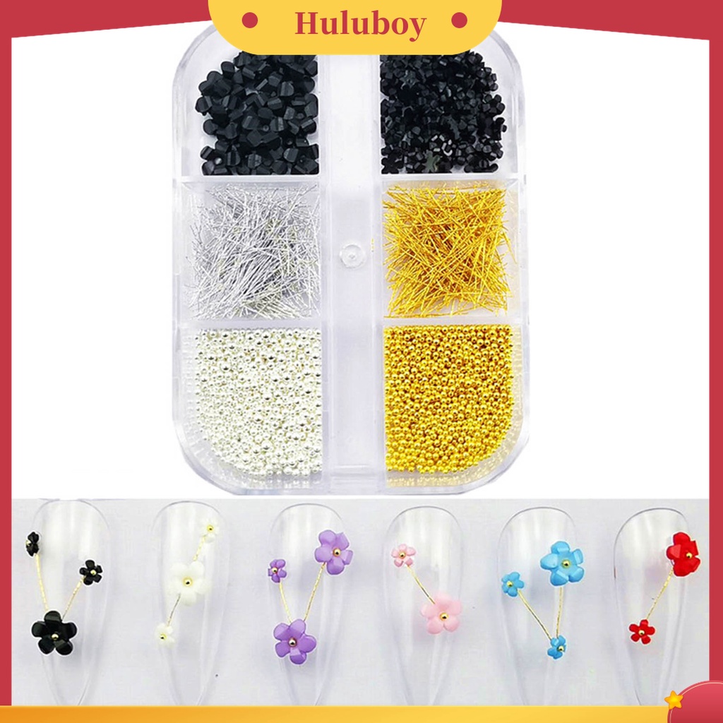 Huluboy Huluboy♡ Charms Bola Baja Bentuk Bunga 3D Ukuran Campur Untuk Dekorasi Nail Art