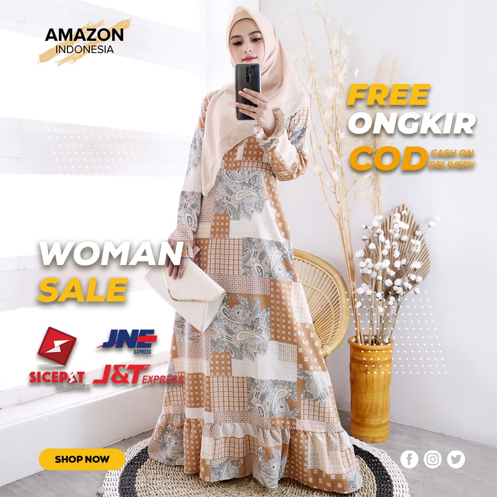 CASUAL MAXI DRESS PAKAIAN WANITA WARNA COKELAT MODEL PANJANG BAHAN WOLFIS PREMIUM BEST QUALITY IMPOR