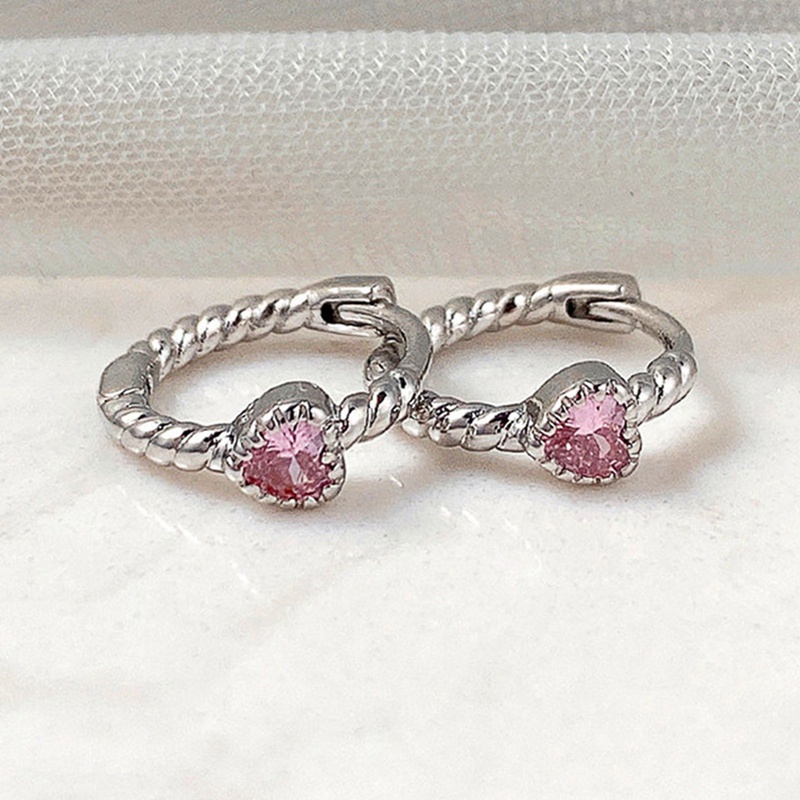 Anting Bentuk Hati Bahan Zirkon Warna Pink Untuk Wanita