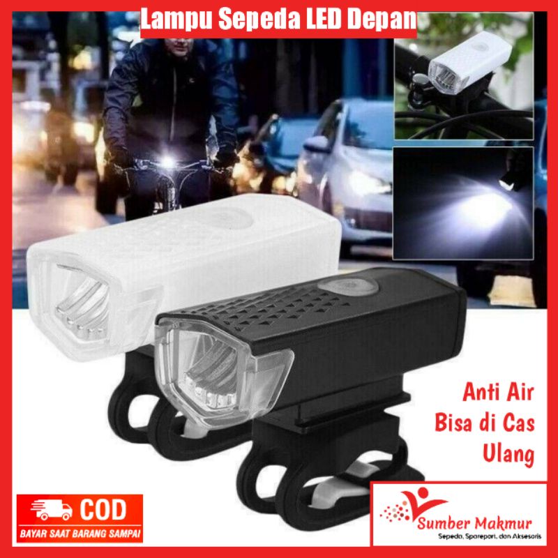 Lampu Sepeda Depan LED Anti Air Terang Kelap-kelip Untuk Sepeda Gunung BMX Lipat Mini Anak dan Dewasa USB Charging Cas Casan