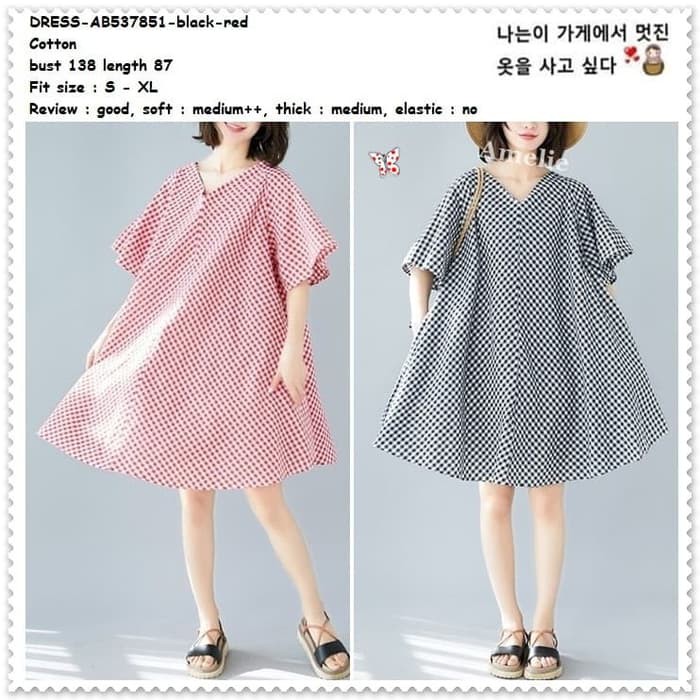 AB537851 Mini Dress Baby Doll Kotak Wanita Korea Import Jumbo Big Red