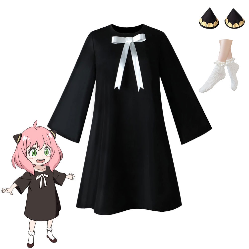 【Wetrose】Ready Stock Anime TV Spy X Family Cosplay Suit Anya Ania Forger Anak Perempuan Cewek Gadis Dewasa Suit Girls Women Costume Dress Set, Anya Wig