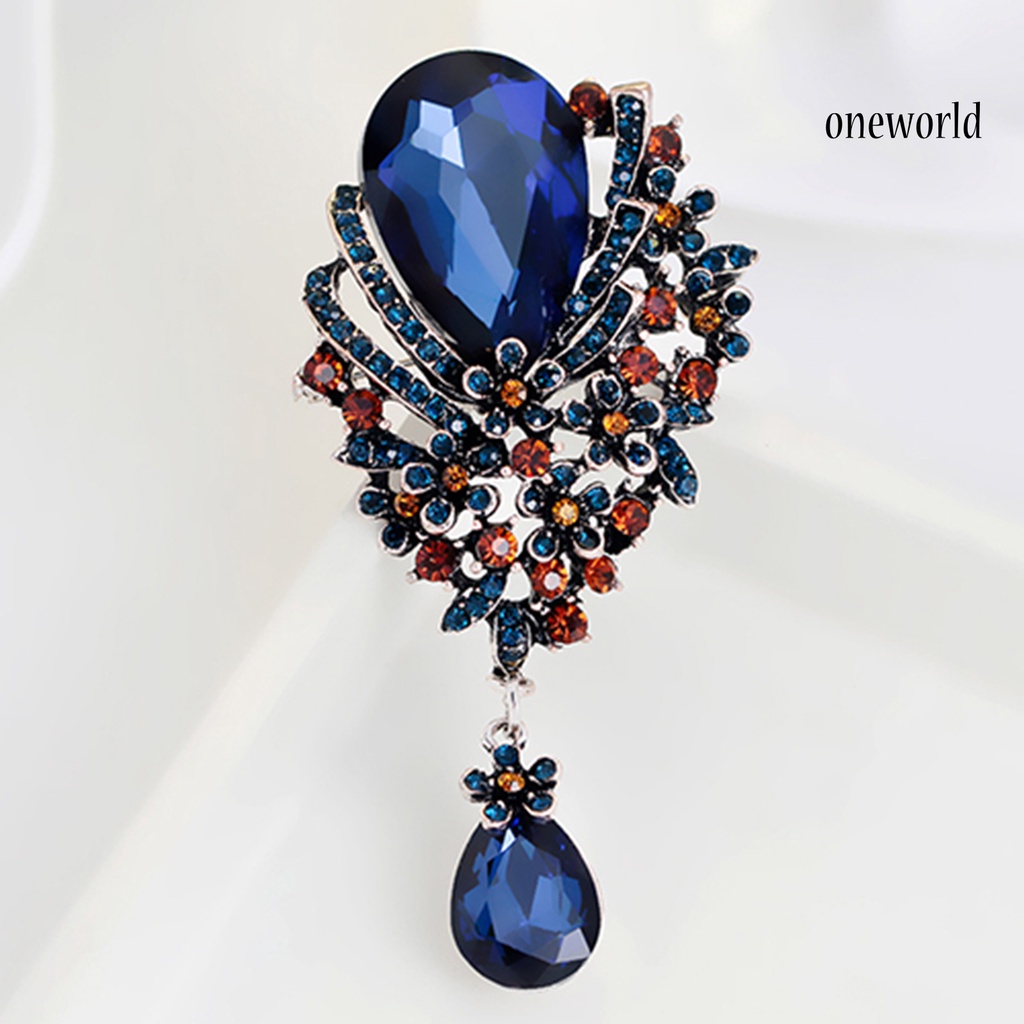 OW@ Brooch Pin Big Rhinestone Hollow Design Alloy Engagement Jewelry Brooch for Women