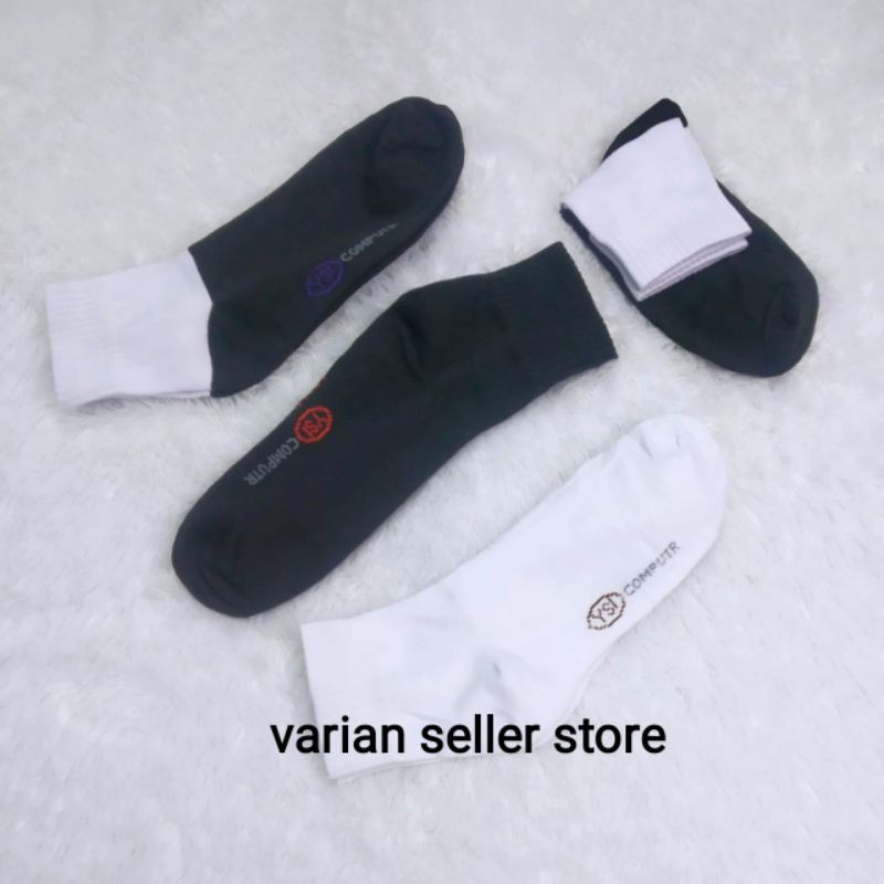 kaos kaki anak sekolah smp sma putih hitam pendek mata kaki polos bahan katun karet tebal sport ankle