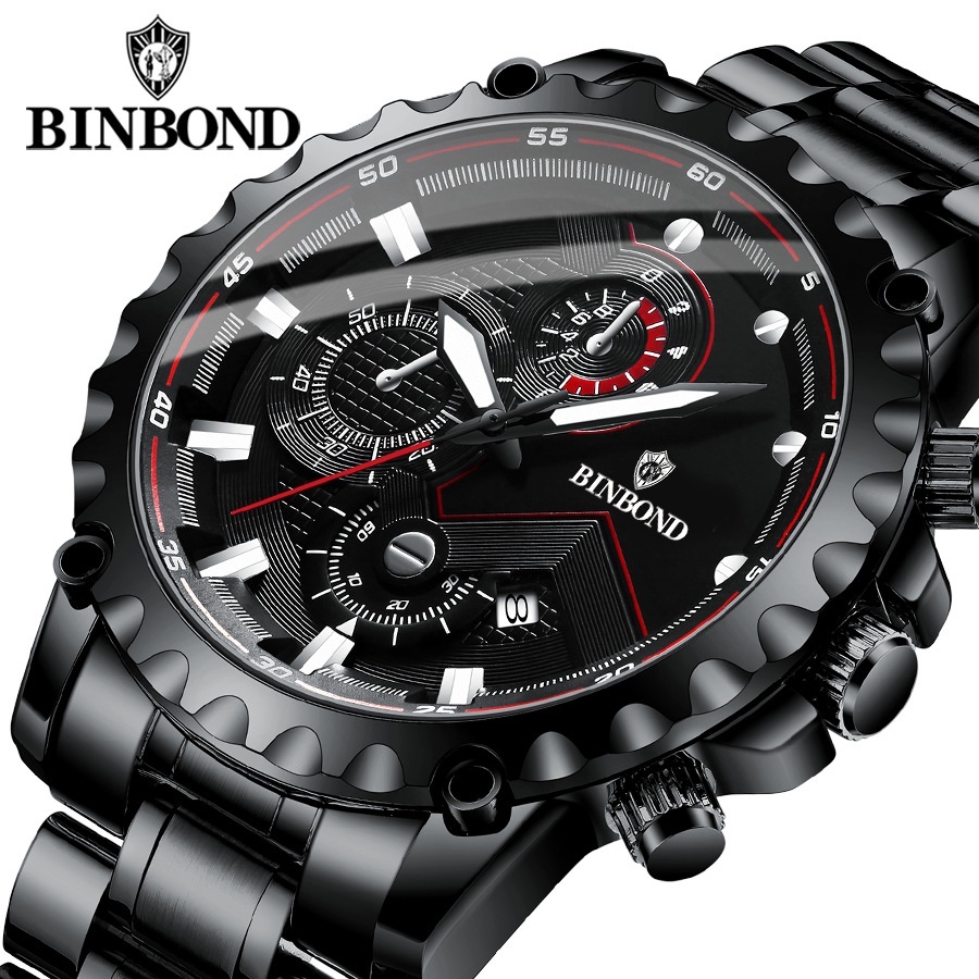 JAM TANGAN BINBOND C-08 original asli Tahan Air Jam Tangan Stainless Steel Jam Tangan Pria Mewah Jam Tangan Pria Elegan jam tangan kasual Analog Bisnis Kemewahan Olahraga Santai Tahan air Bercahaya