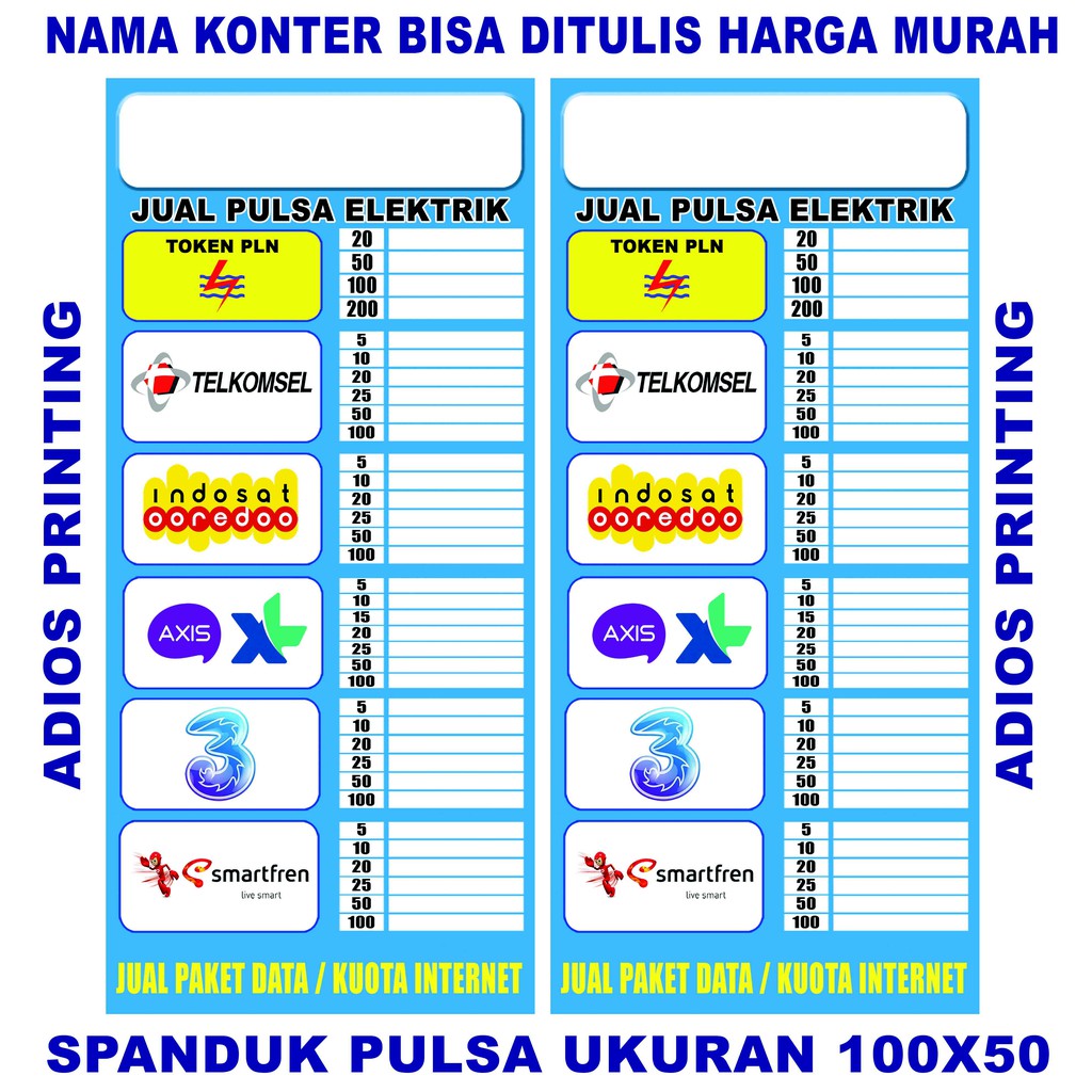 Spanduk Banner Backdrop Konter Pulsa Harga Bisa Tulis 