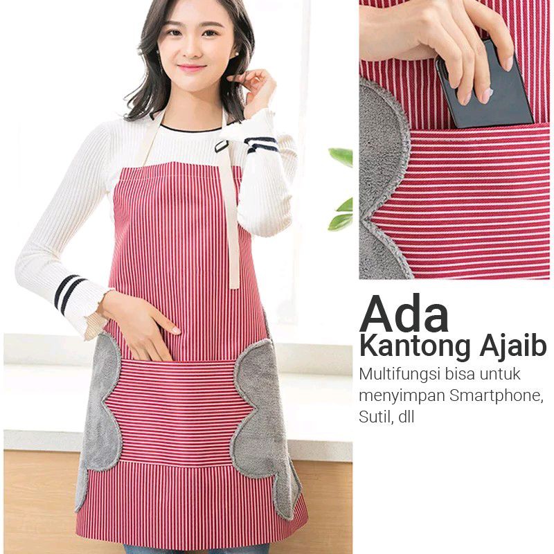 Apron Celemek Masak Dapur Anti Minyak dan Waterproof disertai Lap