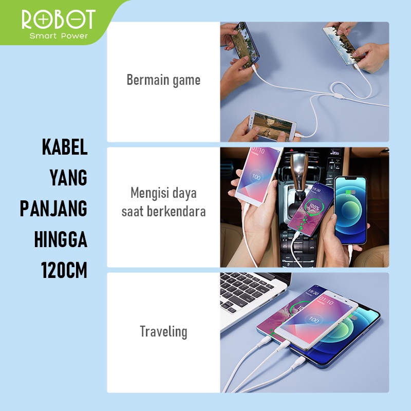 ROBOT RDY120 Kabel Data Fast Charging 3 in 1 Type-C / Micro Lightning Data Cable Original - Garansi Resmi 1 Tahun