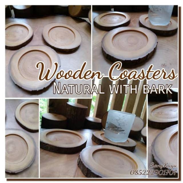 Natural Wooden Coaster with bark 11-12 cm Tatak kayu alami anti tumpah