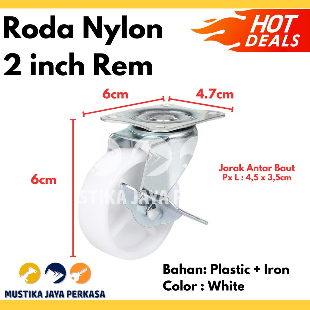 Roda Nylon Rem 2 Inch Roda Casters Nylon 50mm Roda Gepeng Nilon Rem 2&quot;