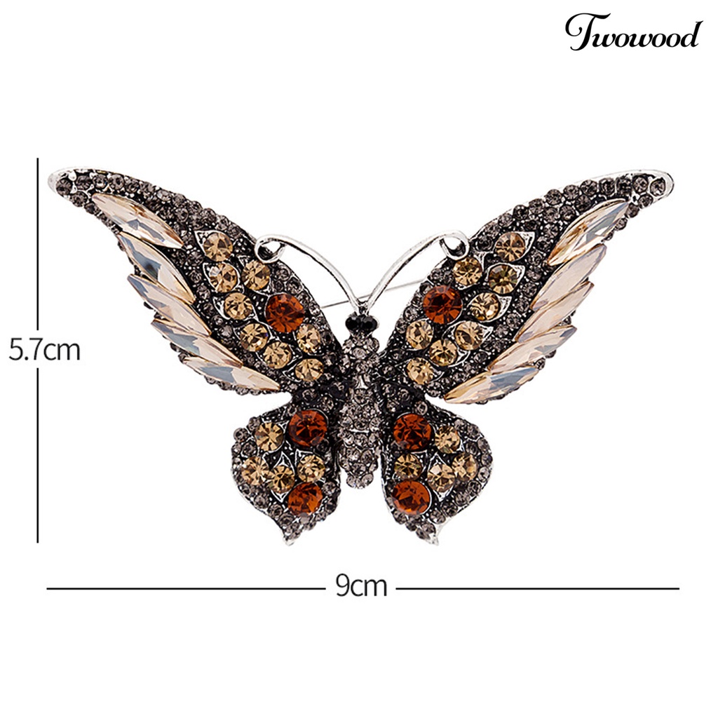 Twowood Butterflies Shape Vivid Lapel Pin Alloy Rhinestone Shiny Badge Brooch Pin Scarf Clip