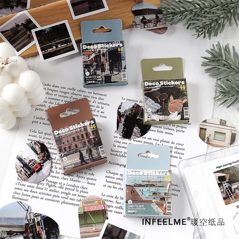 

[HARU] 46pcs Mountain & Sea Sticker Box Stiker Kotak Journaling supplies Scrapbook Material DIY