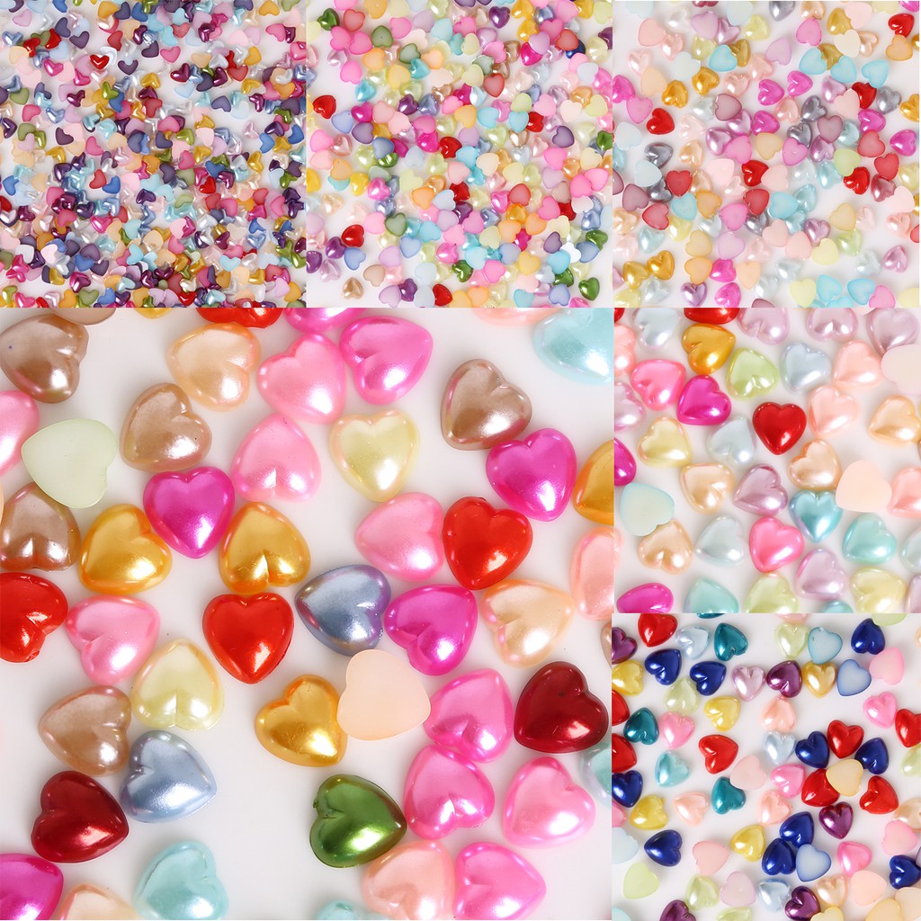 50/300 pcs 3-14 mm Random Mixed Color ABS Imitation Pearl Plastic Half Pearl Flatback Heart Beads For DIY Bracelets Headwear Jewelry Findings Flatback Heart Shape Imitation Pearls Loose Beads For DIY Scrapbook Decoration Craft Making