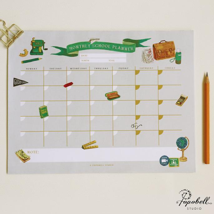 

Monthly School Planner for Home Learning. A4 Wall Planner Tear-off Pad