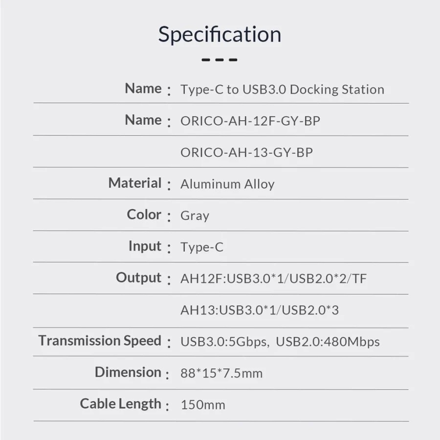 ORICO AH-13 Type-C to USB3.0, USB2.0 / ORICO AH-12F Type-C Hub to USB2.0 2port TF card Reader