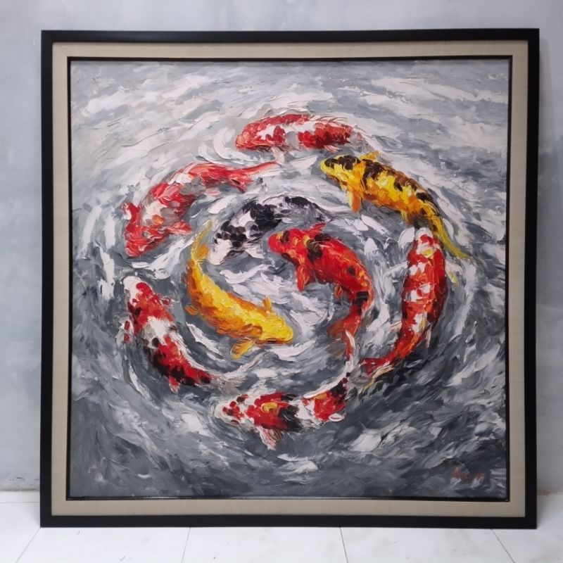 Lukisan Koi Fengshui 3D Full Timbul