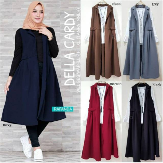 Della Cardy Outer Wanita Kardigan Long Cardigan Muslim Long Vest Muslim Vesty Wanita Rompi Wanita