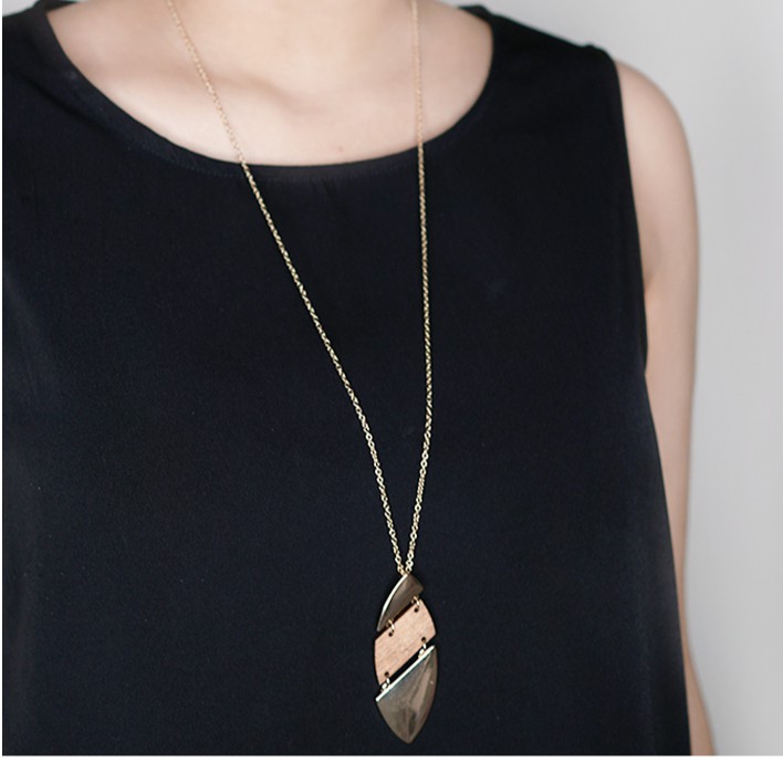 02F6B3rRetro Wood Chip Necklace Gold