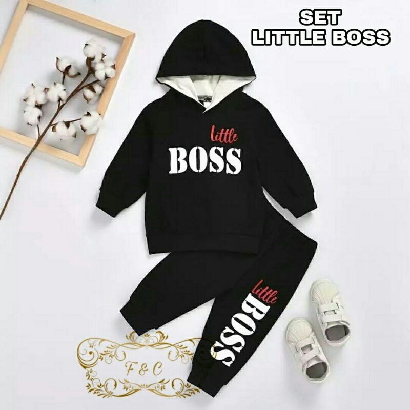 Setelan hoddie anak laki-laki / set little boss kid / baju anak Korea terbaru / FD SETELAN HOODIE ANAK MURAH