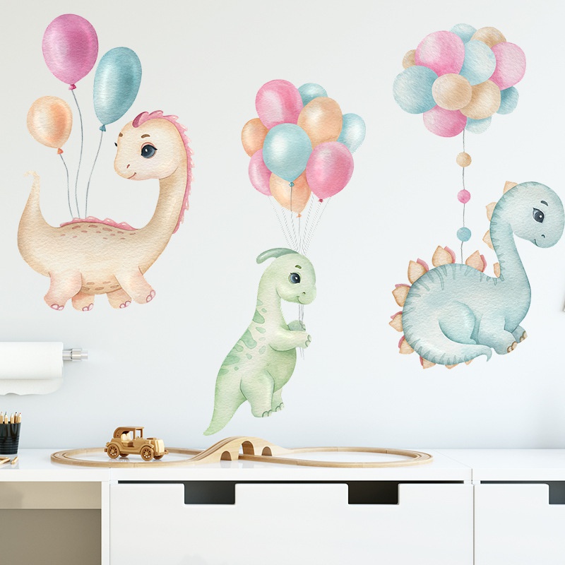 1 Set Stiker Dinding Desain Kartun Dinosaurus Balon Untuk Dekorasi Kamar Anak