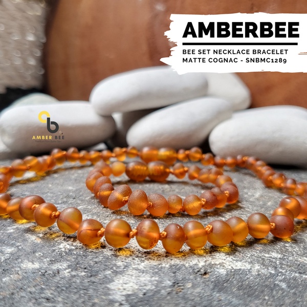 Set Kalung Gelang Amber Anti Sakit Gigi Anak Premium Matte Cognac SNBMC1289 By Amber Bee