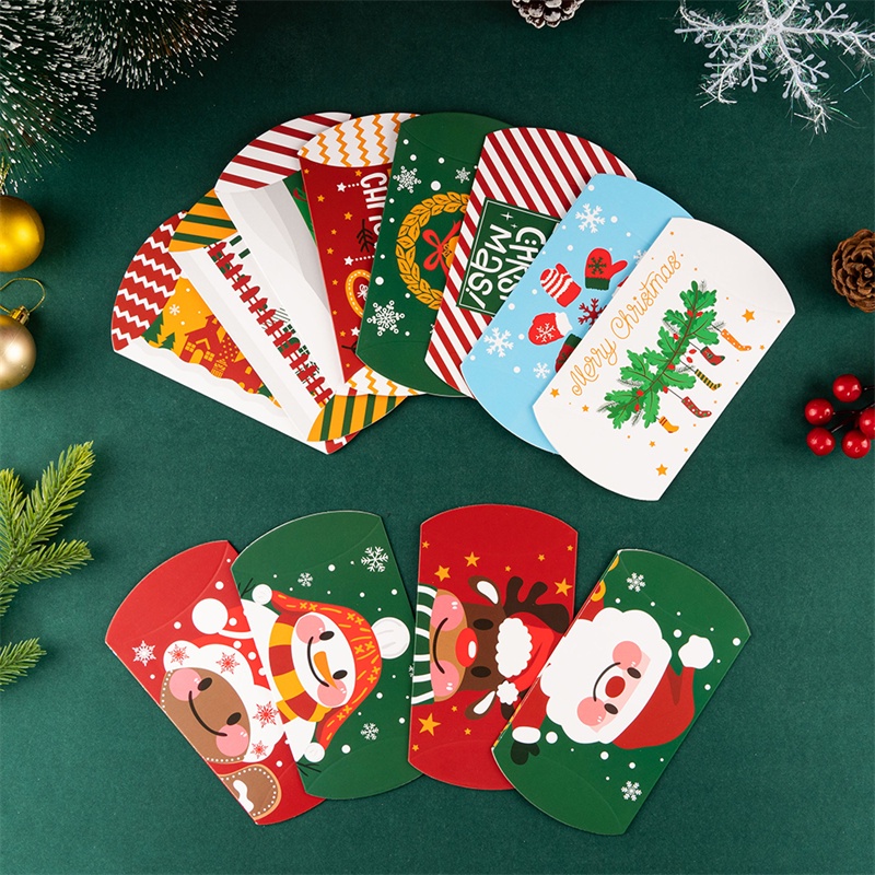 10pcs Kotak Penyimpanan Permen Motif Kartun Santa Snowman Bahan Kertas Kraft Untuk Dekorasi Natal