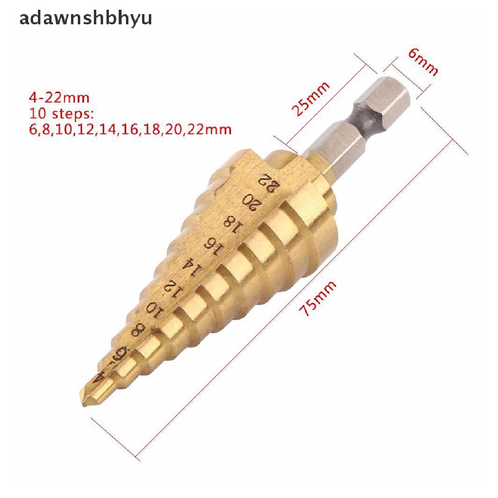 Adawnshbhyu 4-22MM HSS Hex Titanium Cone Drill Bit Hole Cutter Untuk Alat Listrik Bor Baja