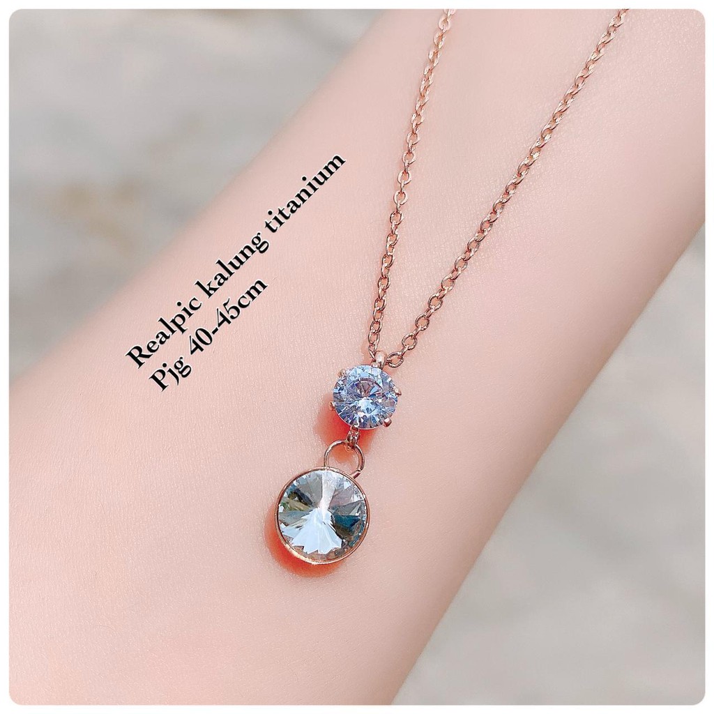 kalung fashion wanita titanium asli anti karat korea style model liontin diamond zirconia