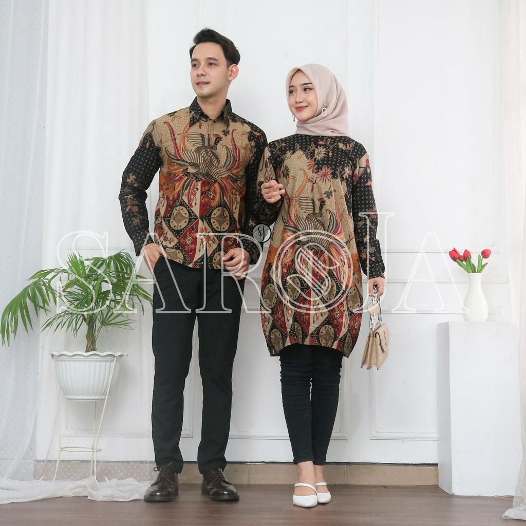 SAROJA | Couple Tunik Keluarga Alisa Hitam | Couple Tunik Batik | Couple Tunik Pasangan | Couple Tunik Ibu Anak Perempuan | Dress Lengan Panjang