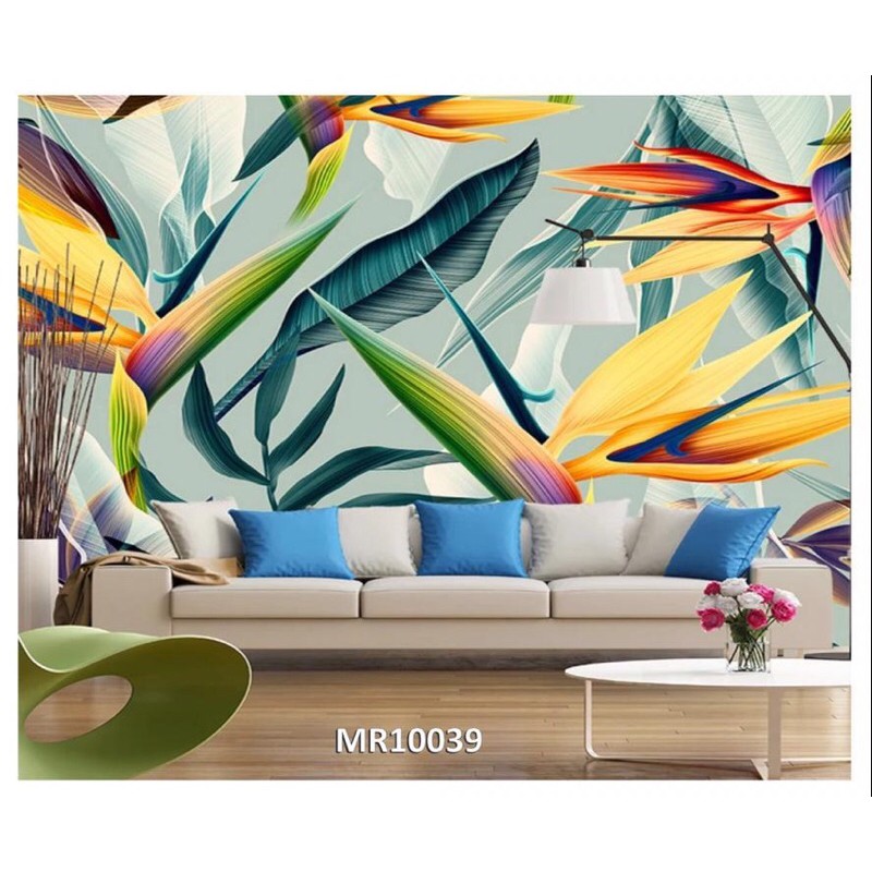 Mural Photowall Wallpaper Dinding mural Motif Daun Rainbow Pelangi Natural 3D